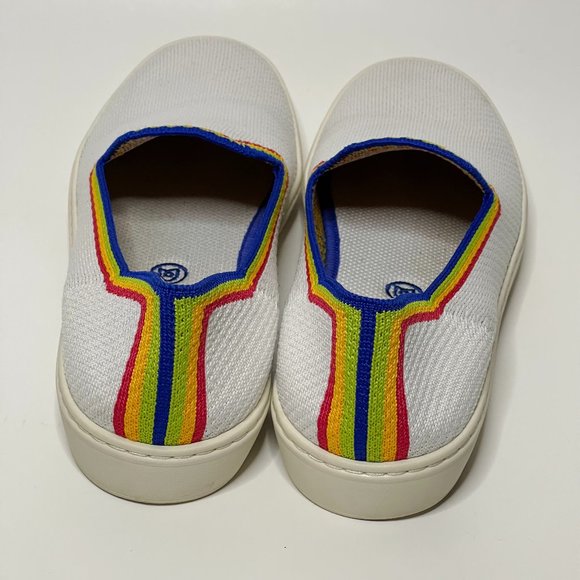 Rothy’s | Limited Edition The Original Slip On Sneaker in White, Rainbow Stripe - Picture 2 of 8